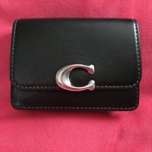 Coach Black Leather Card Holder with Silver Logo